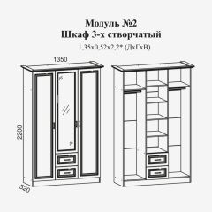 Женева №2 Шкаф 3-х ств. с зерк.,2мя ящ. (ЛДСП бел/МДФ софт светл с пат зол) в Губахе - gubaha.mebel24.online | фото 2