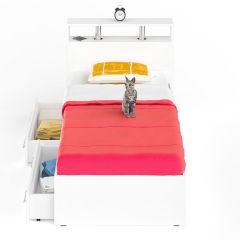 Камелия Кровать с ящиками 0900, цвет белый, ШхГхВ 93,5х217х78,2 см., сп.м. 900х2000 мм., без матраса, основание есть в Губахе - gubaha.mebel24.online | фото 4
