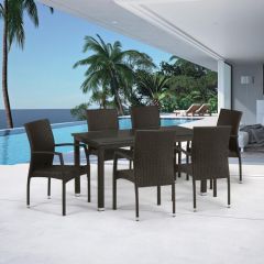 Комплект плетеной мебели T256A/YC379A-W53 Brown (6+1) + подушкина стульях в Губахе - gubaha.mebel24.online | фото 1