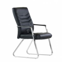 Кресло Barneo K-25 для посетителей и переговорных (хром, черная экокожа) в Губахе - gubaha.mebel24.online | фото 1