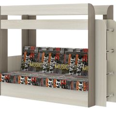 Кровать 2-х ярусная с диваном Карамель 75 (Музыка) Ясень шимо светлый/темный в Губахе - gubaha.mebel24.online | фото