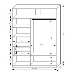 Шкаф-купе 1500 серии NEW CLASSIC K2+K2+B2+PL2(2 ящика+1 штанга+1 полка) профиль «Капучино» в Губахе - gubaha.mebel24.online | фото 3