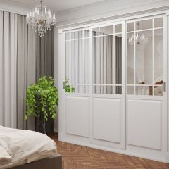 Шкаф-купе 2150 серии NEW CLASSIC K5+K5+K5+B22+PL3 (по 2 ящика лев/прав+1 штанга+1полка) профиль «Капучино» в Губахе - gubaha.mebel24.online | фото