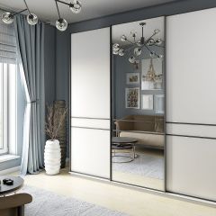 Шкаф-купе 2400 серии SOFT D5+D4+D5+B22+PL3 (по 2 ящика лев/прав+2штанги) профиль «Графит» в Губахе - gubaha.mebel24.online | фото