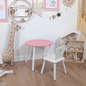 Комплект детский стол КРУГЛЫЙ и стул КОРОНА ROLTI Baby (розовая столешница/белое сиденье/белые ножки) в Губахе - gubaha.mebel24.online | фото