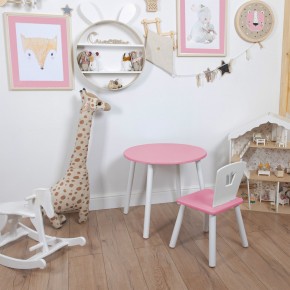 Комплект детский стол КРУГЛЫЙ и стул КОРОНА ROLTI Baby (розовая столешница/розовое сиденье/белые ножки) в Губахе - gubaha.mebel24.online | фото