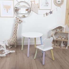 Комплект детский стол КРУГЛЫЙ и стул МИШКА ROLTI Baby (белая столешница/белое сиденье/цветные ножки) в Губахе - gubaha.mebel24.online | фото