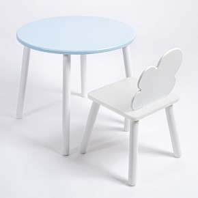 Комплект детский стол КРУГЛЫЙ и стул ОБЛАЧКО ROLTI Baby (голубая столешница/белое сиденье/белые ножки) в Губахе - gubaha.mebel24.online | фото