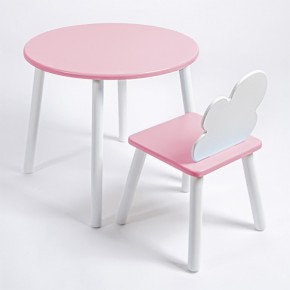 Комплект детский стол КРУГЛЫЙ и стул ОБЛАЧКО ROLTI Baby (розовая столешница/розовое сиденье/белые ножки) в Губахе - gubaha.mebel24.online | фото