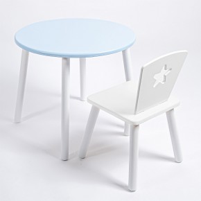 Комплект детский стол КРУГЛЫЙ и стул ЗВЕЗДА ROLTI Baby (голубая столешница/белое сиденье/белые ножки) в Губахе - gubaha.mebel24.online | фото