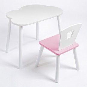 Комплект детский стол ОБЛАЧКО и стул КОРОНА ROLTI Baby (белая столешница/розовое сиденье/белые ножки) в Губахе - gubaha.mebel24.online | фото