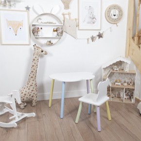 Комплект детский стол ОБЛАЧКО и стул МИШКА ROLTI Baby (белая столешница/белое сиденье/цветные ножки) в Губахе - gubaha.mebel24.online | фото