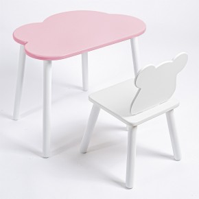 Комплект детский стол ОБЛАЧКО и стул МИШКА ROLTI Baby (розовая столешница/белое сиденье/белые ножки) в Губахе - gubaha.mebel24.online | фото