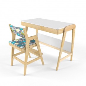 Комплект растущий стол и стул с чехлом 38 попугаев «Вуди» (Белый, Береза, Салют) в Губахе - gubaha.mebel24.online | фото