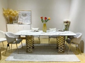 Стол CHIAVARI 220 KL-188 Контрастный мрамор матовый, итальянская керамика / Шампань, ®DISAUR в Губахе - gubaha.mebel24.online | фото 2