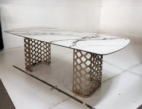 Стол CHIAVARI 220 KL-188 Контрастный мрамор матовый, итальянская керамика / Шампань, ®DISAUR в Губахе - gubaha.mebel24.online | фото 6